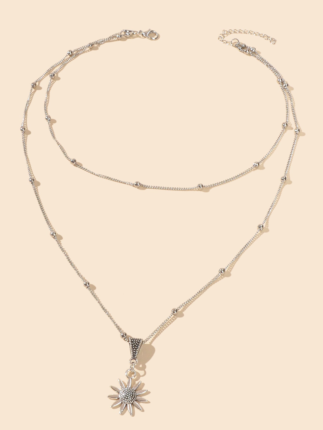 Unique Trendy Jewellery Double layer Gold Silver Chain Flower Collar Necklace