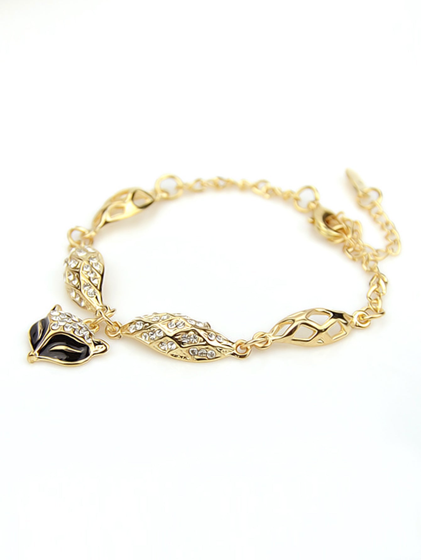 Textured Jewellery Gold Chain Rhinestone Decor Fox Charm Bangle Bracelets Women