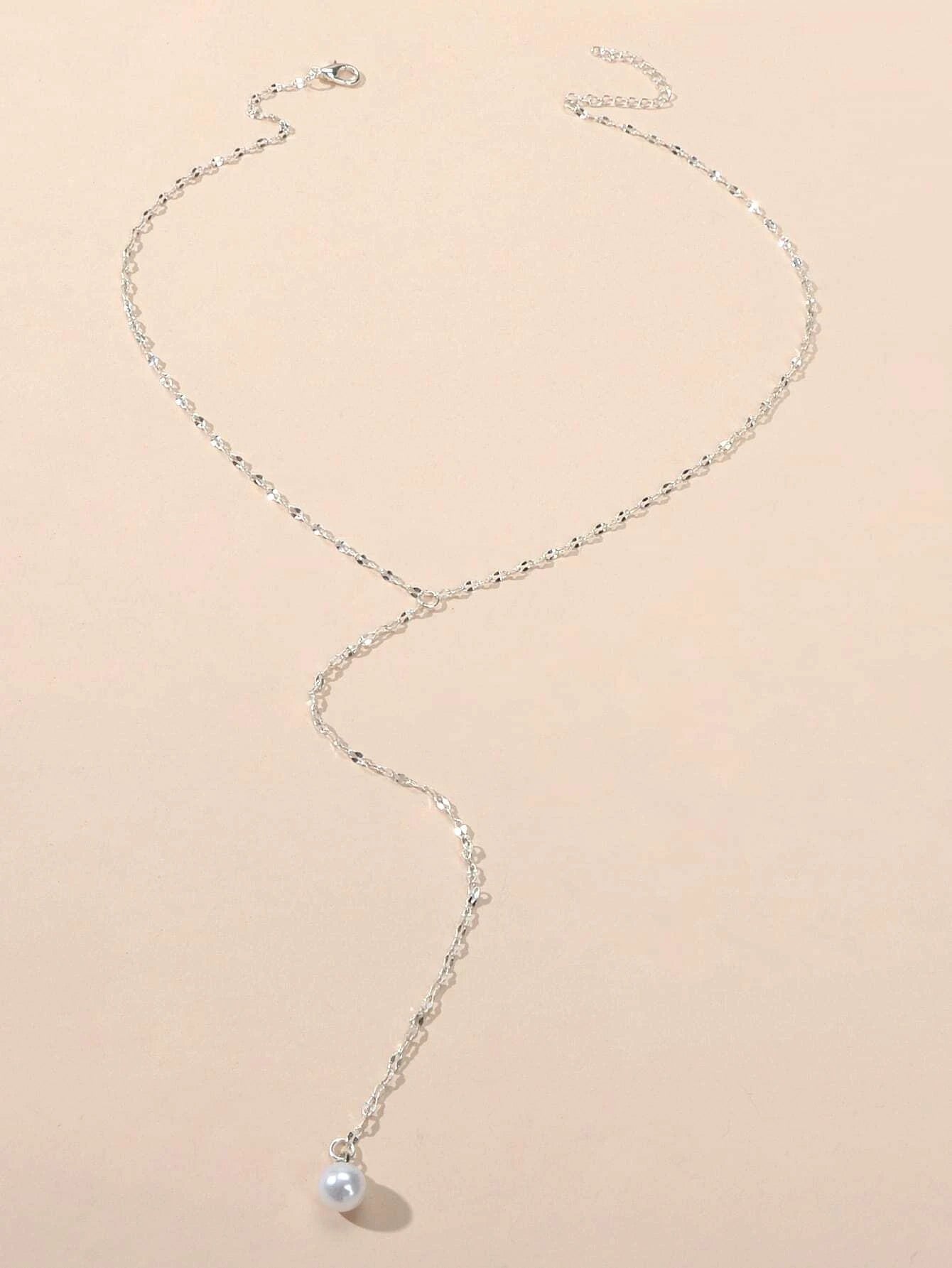 Pearl Silver Tone Long Chain Necklace Tassel Party Jewellery Women Accessories