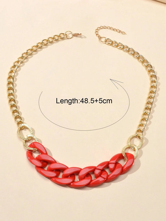 Punk Jewellery Gold Chain Red Acrylic Lock Statement Collar Necklace Accessories