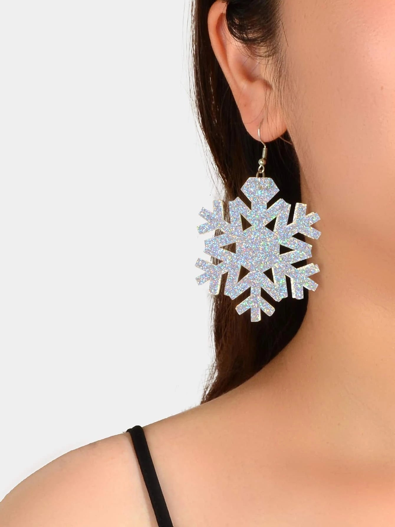Christmas Jewellery Silver Acrylic Snowflake Drop Dangle Earrings Festival Gift