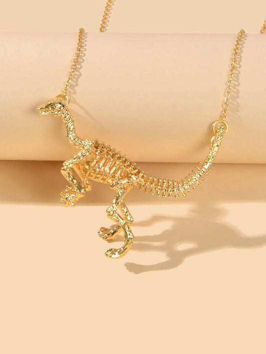 Punk Jewellery Gold Chain Dinosaur Skeleton Statement Pendant Necklace Accessory