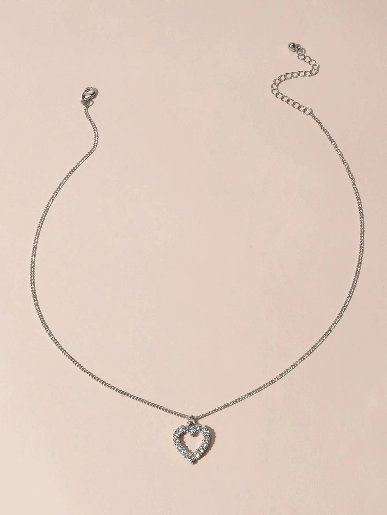 Fashion Jewellery Silver Rhinestone Love Heart Pendant Necklace Accessories Gift