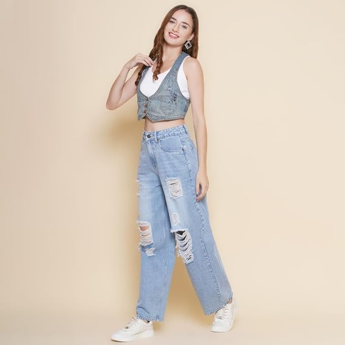 PUELLA Distressed Jeans in Mid Blue