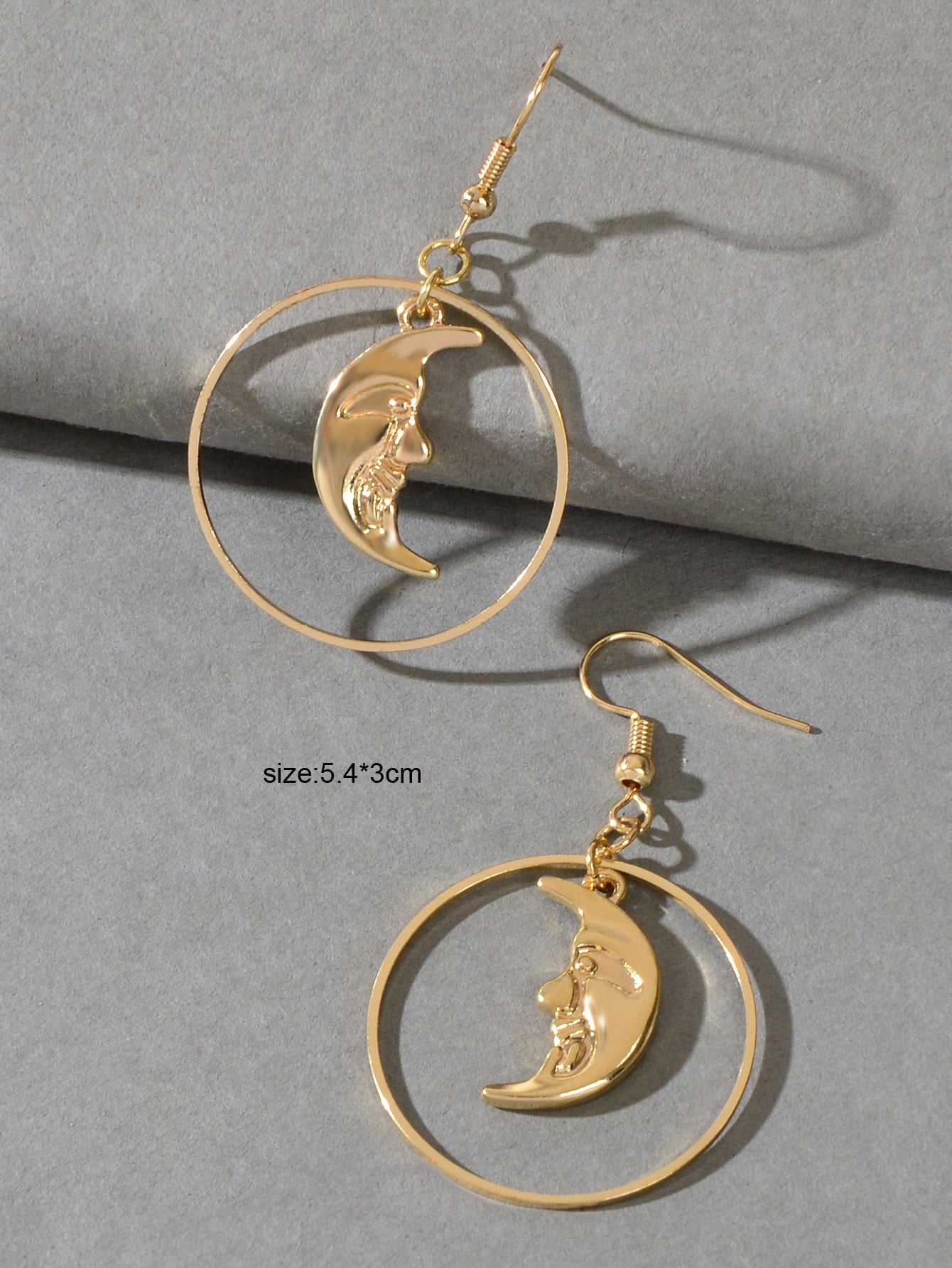 Gold Circle Moon Charm Dangle Earrings Minimalist Party Accessories Jewellery