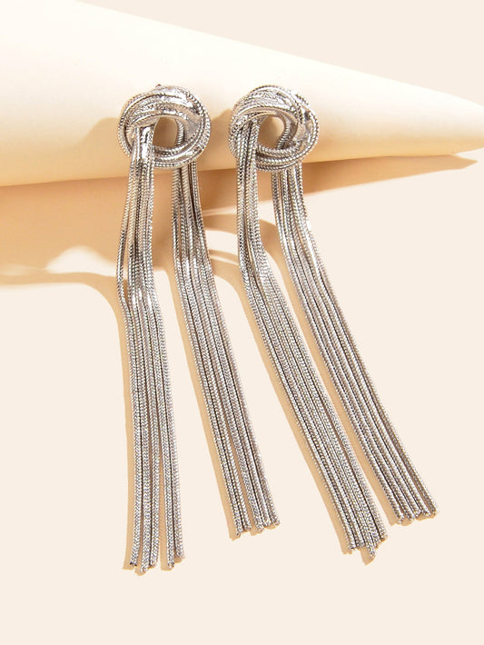 Fashion Silver Long Chain Tassel Pendant Earrings Women Party Dinner Jewellery