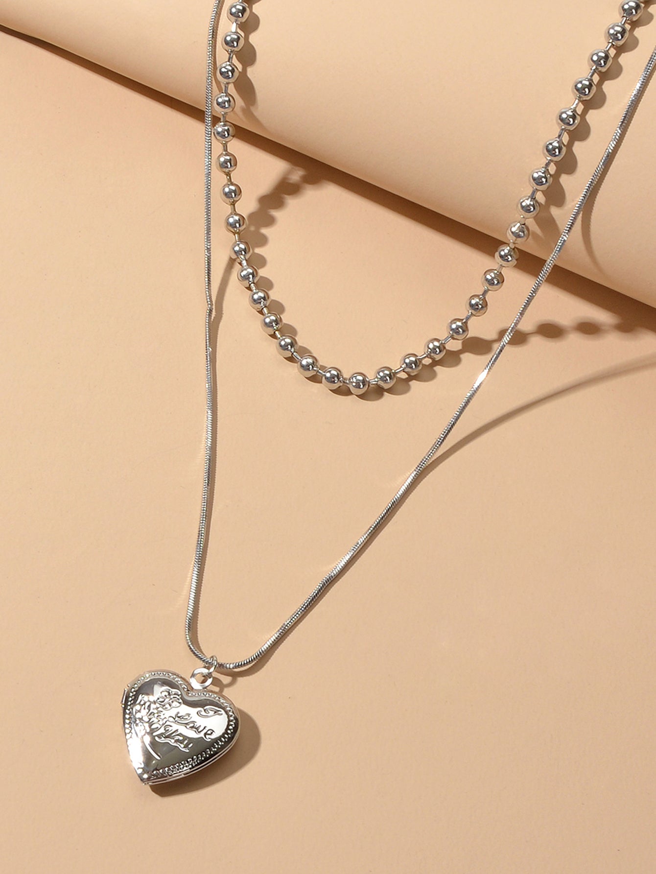 Female Jewellery Double layer Silver Multiple Popcorn Chain Heart Charm Necklace