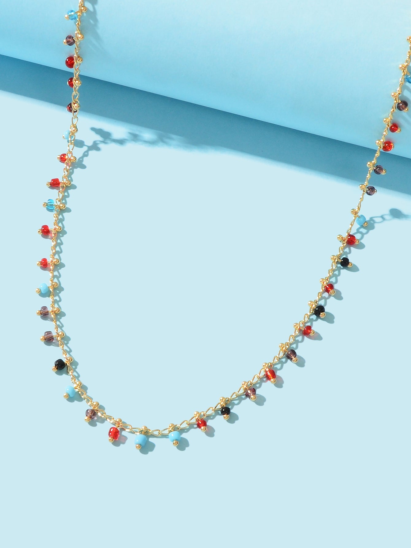 Bohemian Colorful Seed Beads Charm Gold Chain Necklace Women Holiday Jewellery