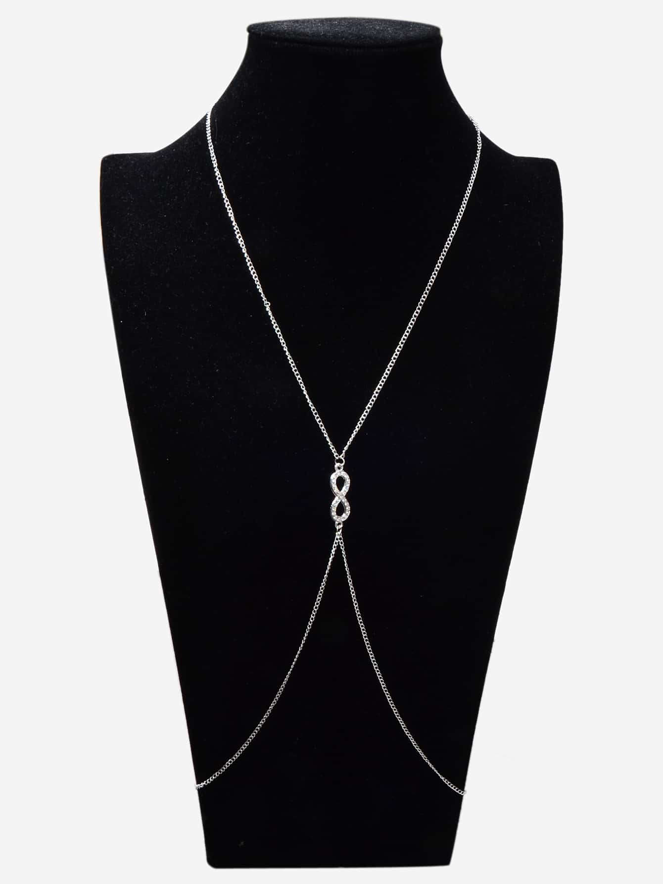 Glamorous Silver Rhinestone Infinity Bikini Beach Body Chain Harness Jewellery