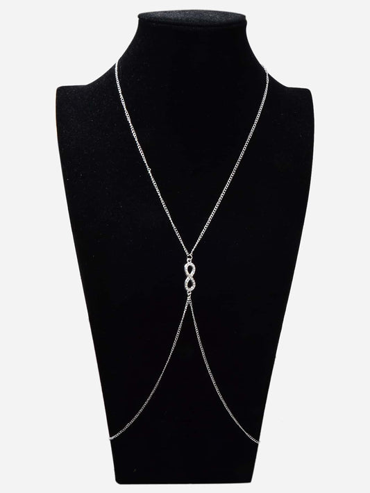 Glamorous Silver Rhinestone Infinity Bikini Beach Body Chain Harness Jewellery