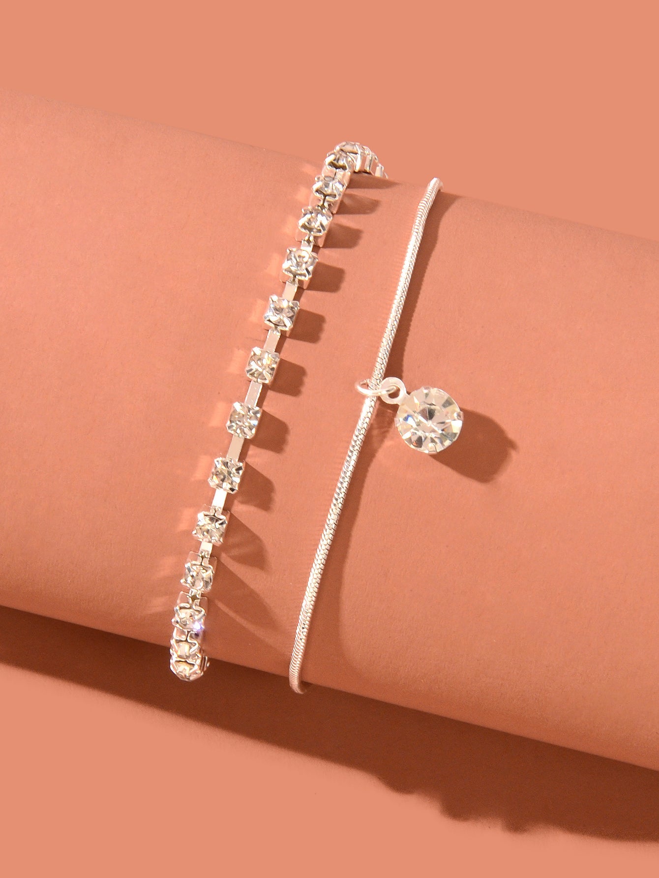 Double layer Rhinestone Gold Silver Chain Foot Jewellery Beach Adjustable Anklet