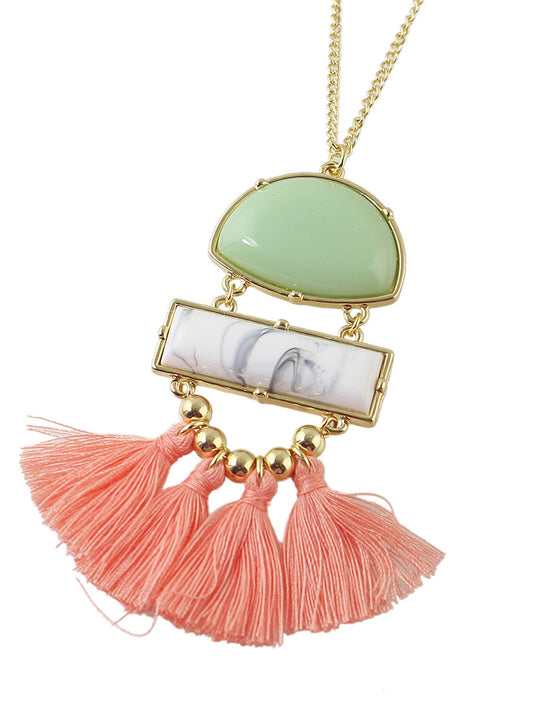 Ethnic Jewellery Bohemian Long Gold Chain Geometric Charm Tassel Fringe Necklace