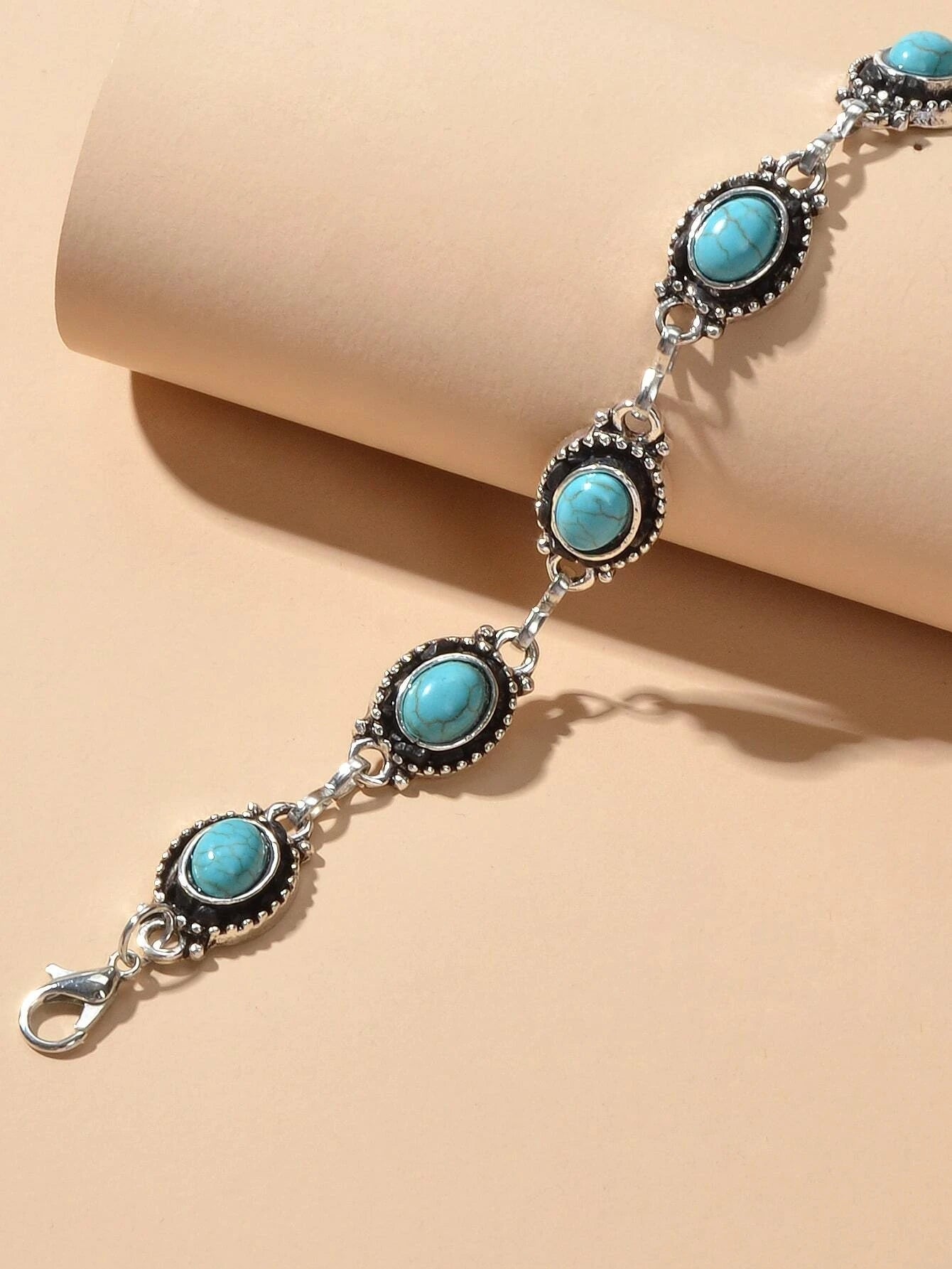 Vintage Boho Chic Tribal Ethnic Antique Silver Turquoise Anklet Foot Jewellery