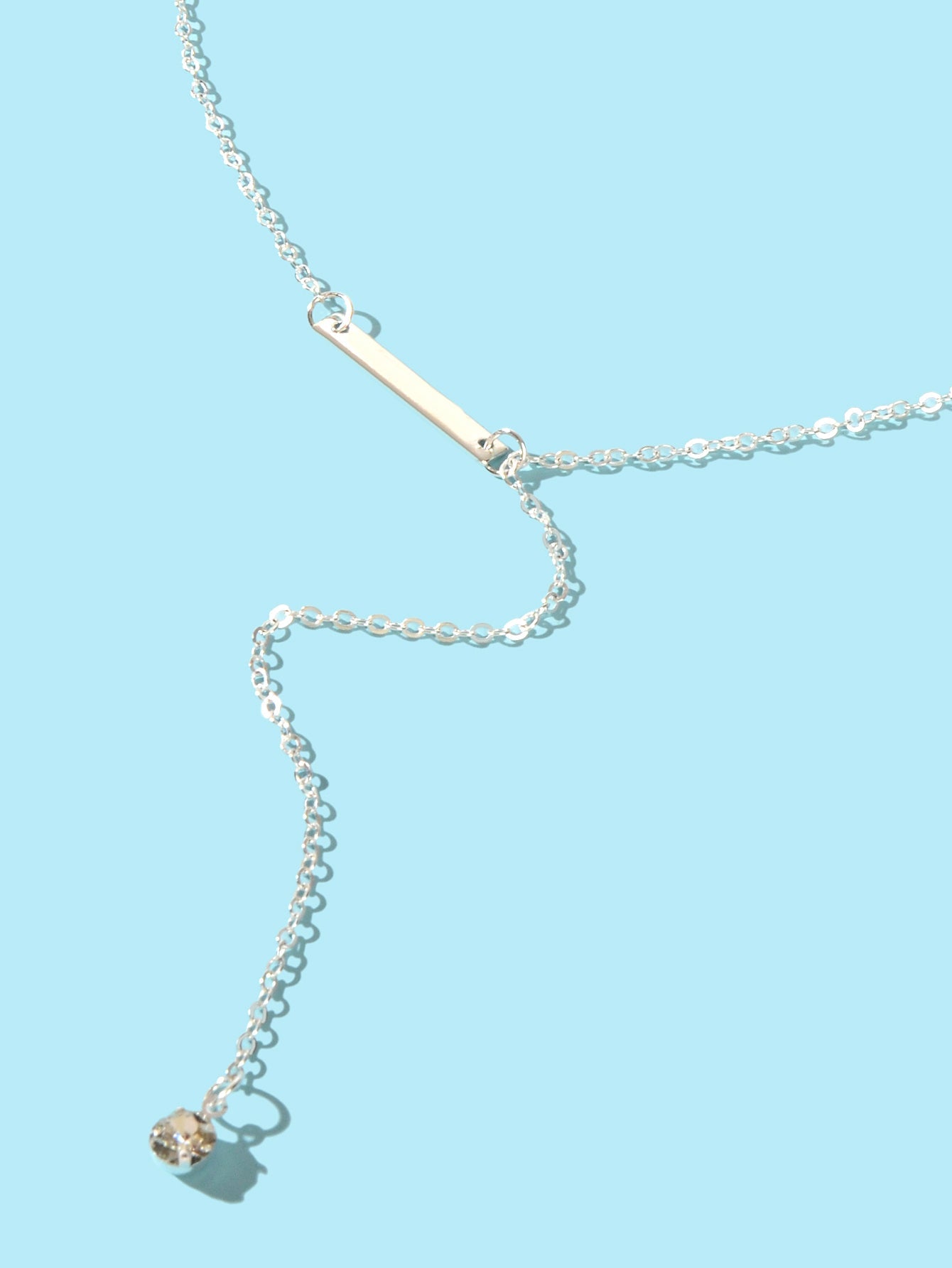 Feelontop Jewellery Silver Chain Rhinestone Fringe Y Necklace Women Accessories