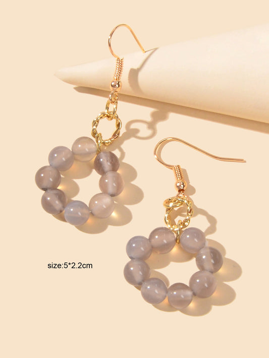 Elegant Designer Jewellery Gold Circle Grey Beads Dangling Elements Earrings