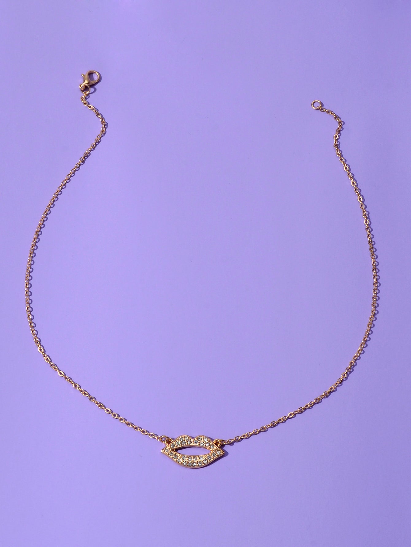 Engagement Jewellery Gift Rhinestone Decor Gold Chain Lip Charm Collar Necklace
