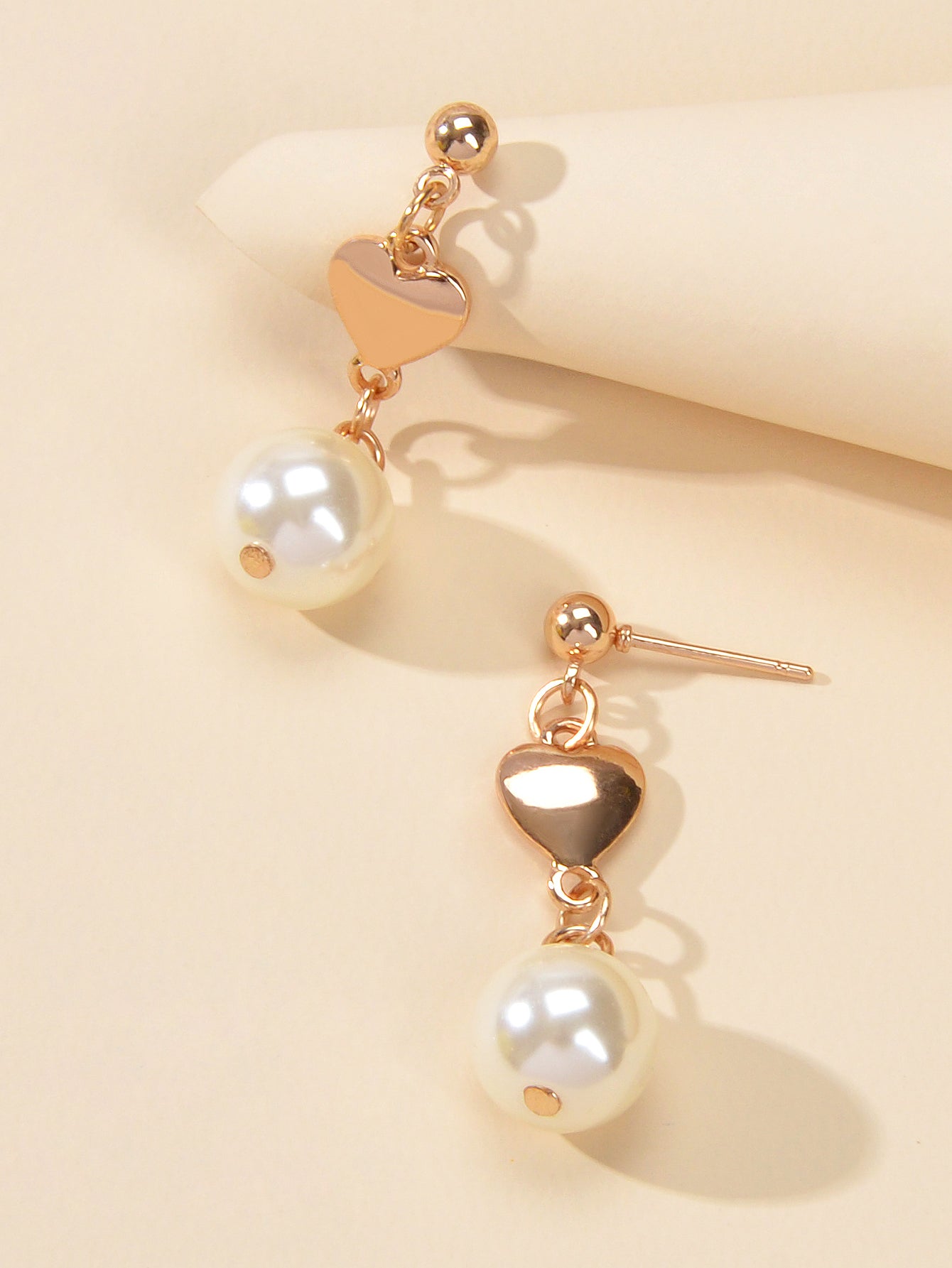 Anniversary Wedding Jewellery Simulated Pearl Decor Gold Heart Love Gift Earring