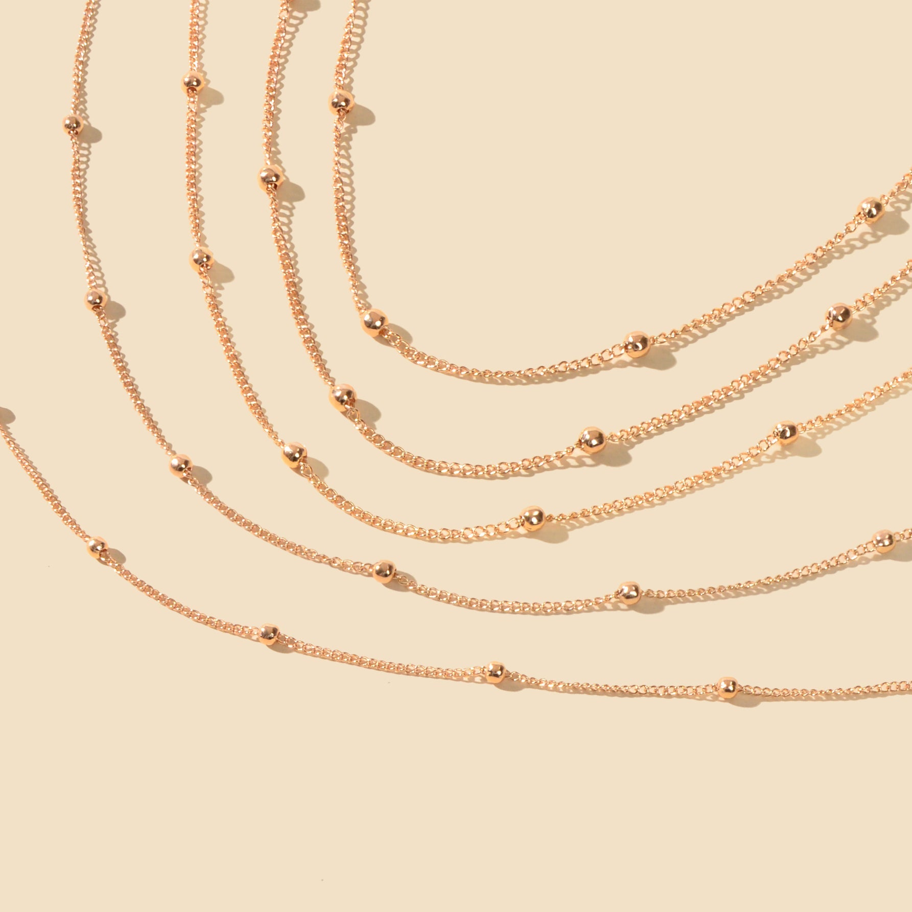 5pcs Gold Beads Chain Layered Necklaces Simple Short Chokers Delicate Jewellery-2