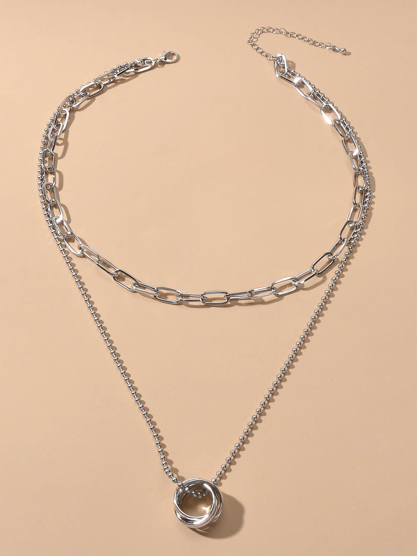 Double layer Silver Chain Circle Pendant Necklace Designer Jewellery Accessories