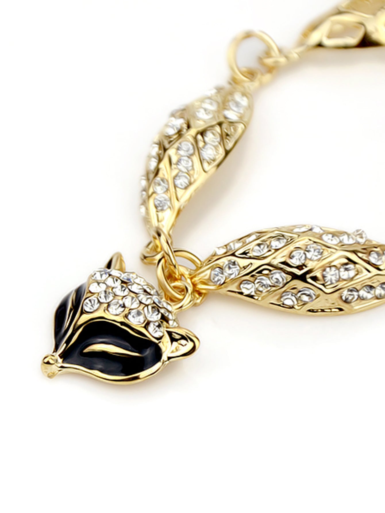 Textured Jewellery Gold Chain Rhinestone Decor Fox Charm Bangle Bracelets Women