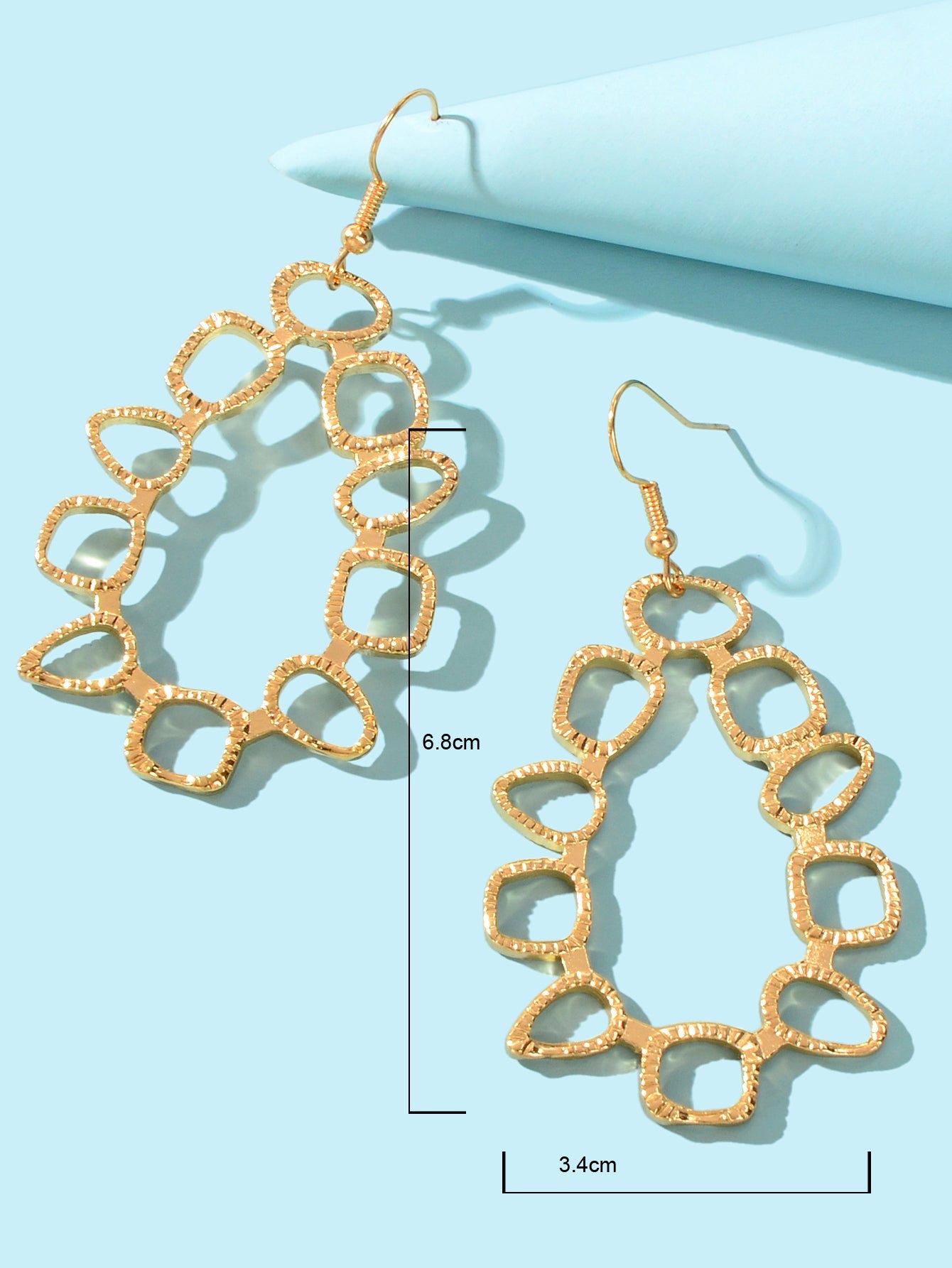 Geometric Design Gold Metal Hollow Dangle Hook Statement Earrings Lady Jewellery