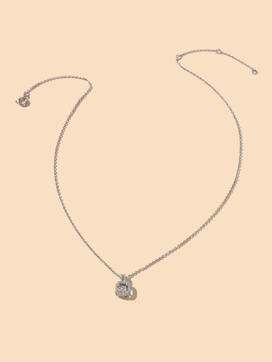 Perfect Wedding Engagement Jewellery Silver Chain Faux Zircon Square Necklace