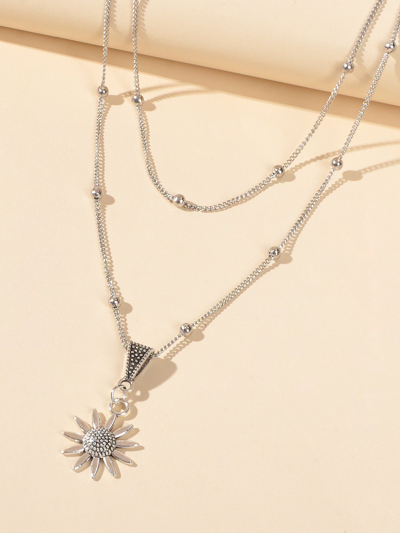 Unique Trendy Jewellery Double layer Gold Silver Chain Flower Collar Necklace