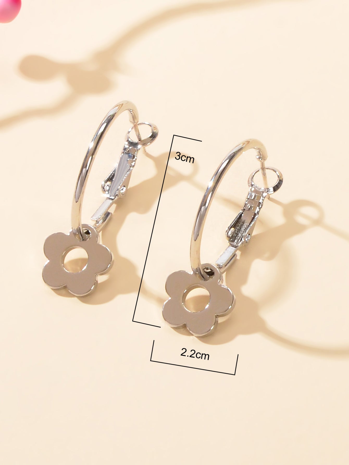 Designer Jewellery Silver Flower Charm Chunky Hoop Huggie Dangle Hoop Earrings