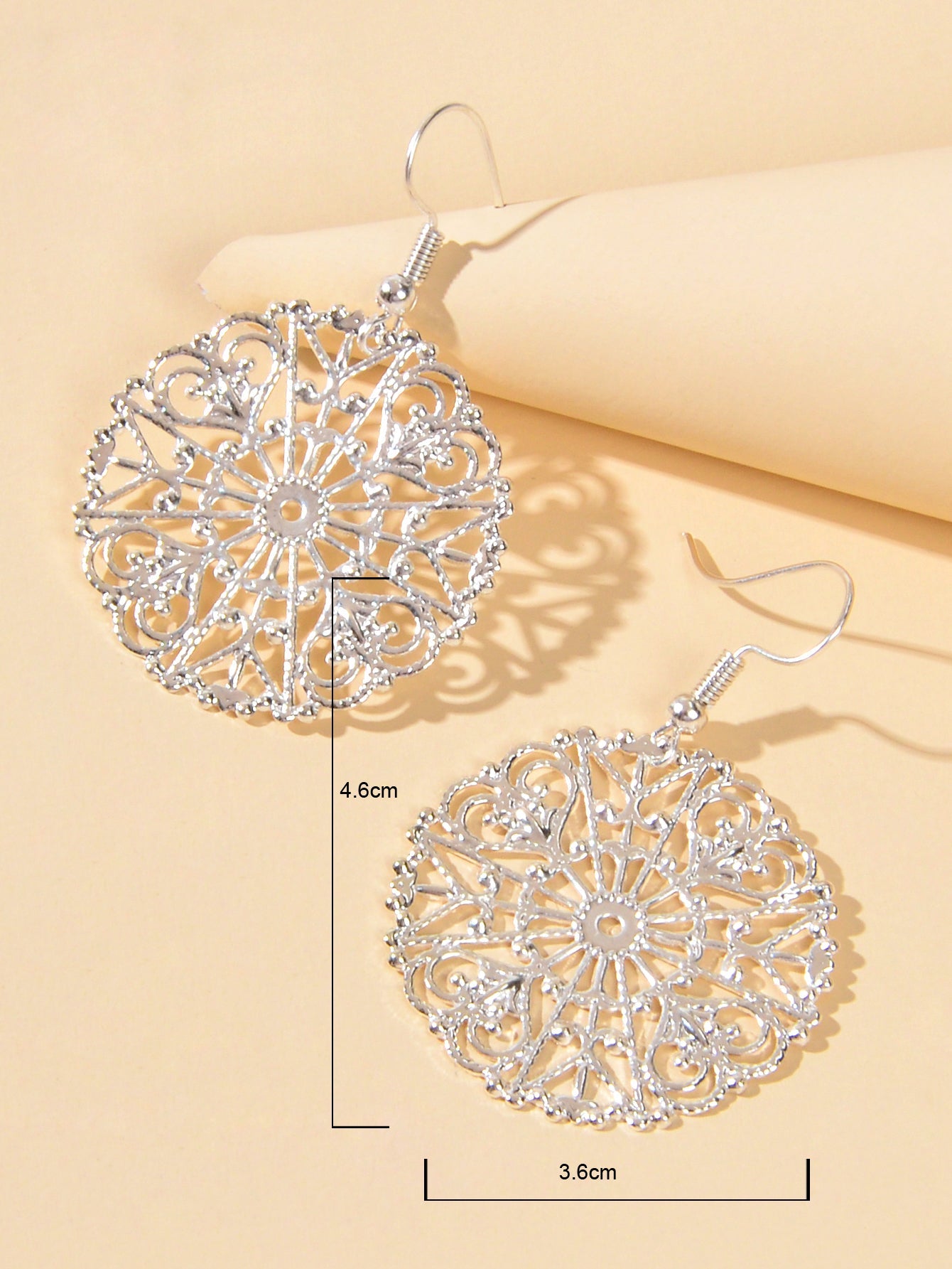 Ladies Jewellery Hollow Gold Silver Flower Pattern Round Trendy Dangle Earrings