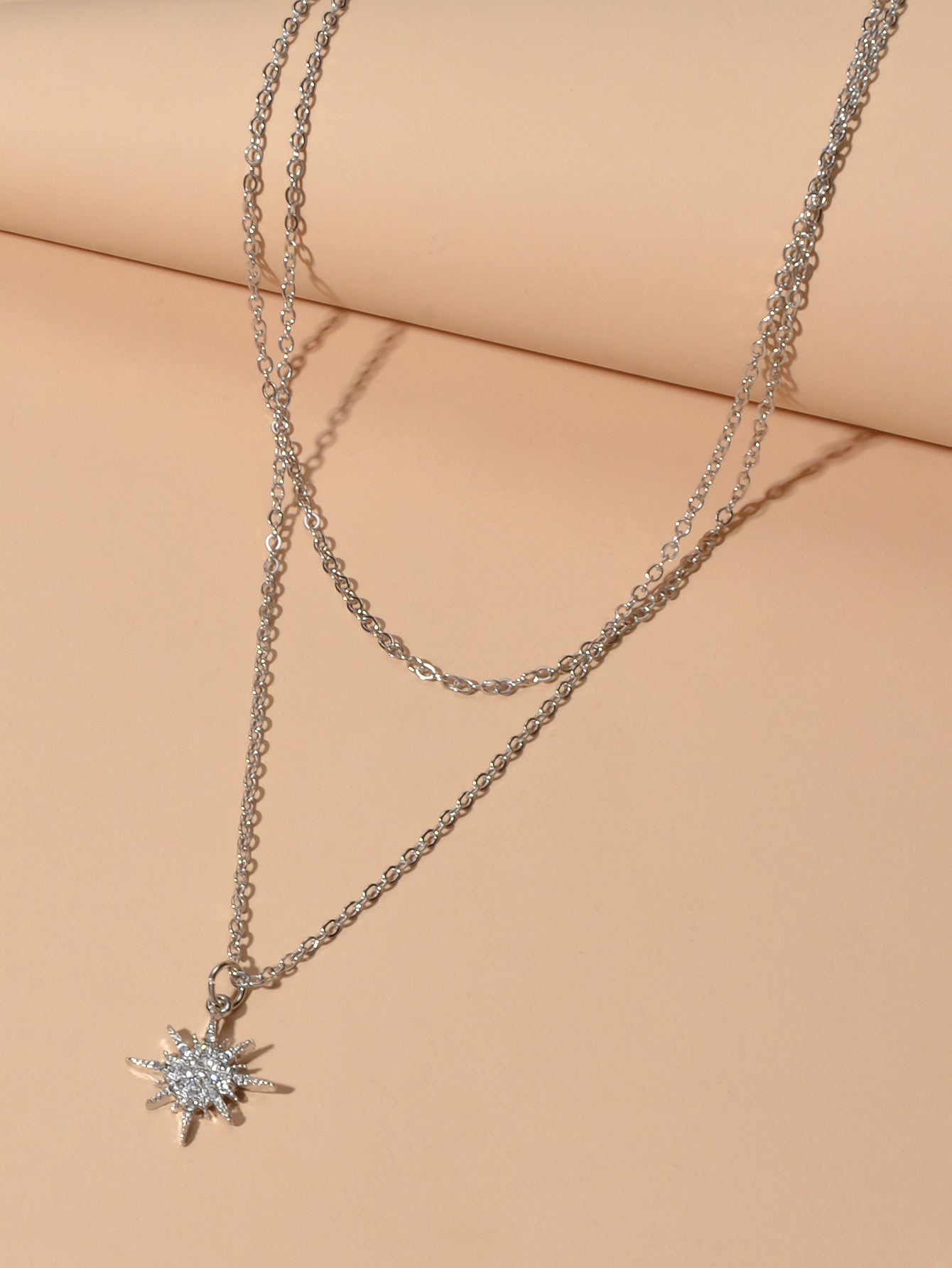 Trendy Jewellery Double layer Silver Chain Rhinestone Decor Star Charm Necklace