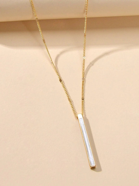 Fashion Jewellery Gold Chain White Enamel Bar Pendant Necklace Women Accessories