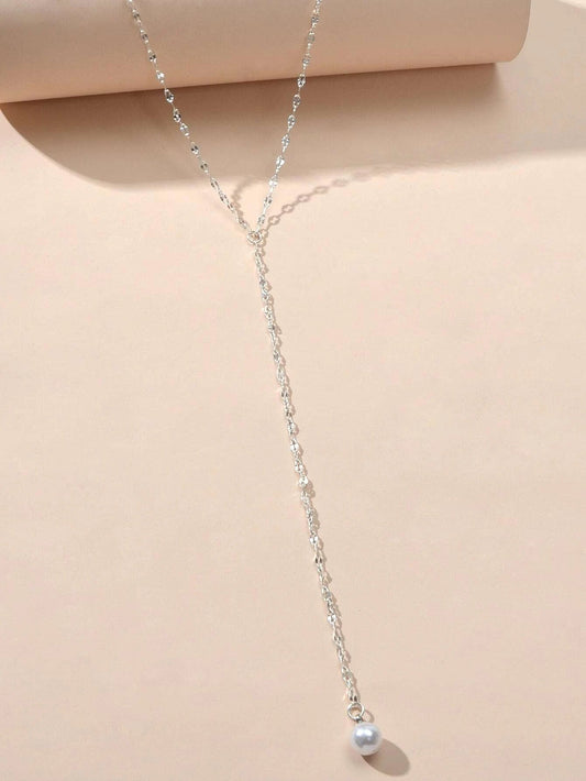 Pearl Silver Tone Long Chain Necklace Tassel Party Jewellery Women Accessories