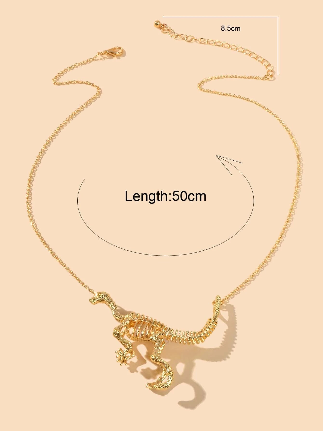 Punk Jewellery Gold Chain Dinosaur Skeleton Statement Pendant Necklace Accessory