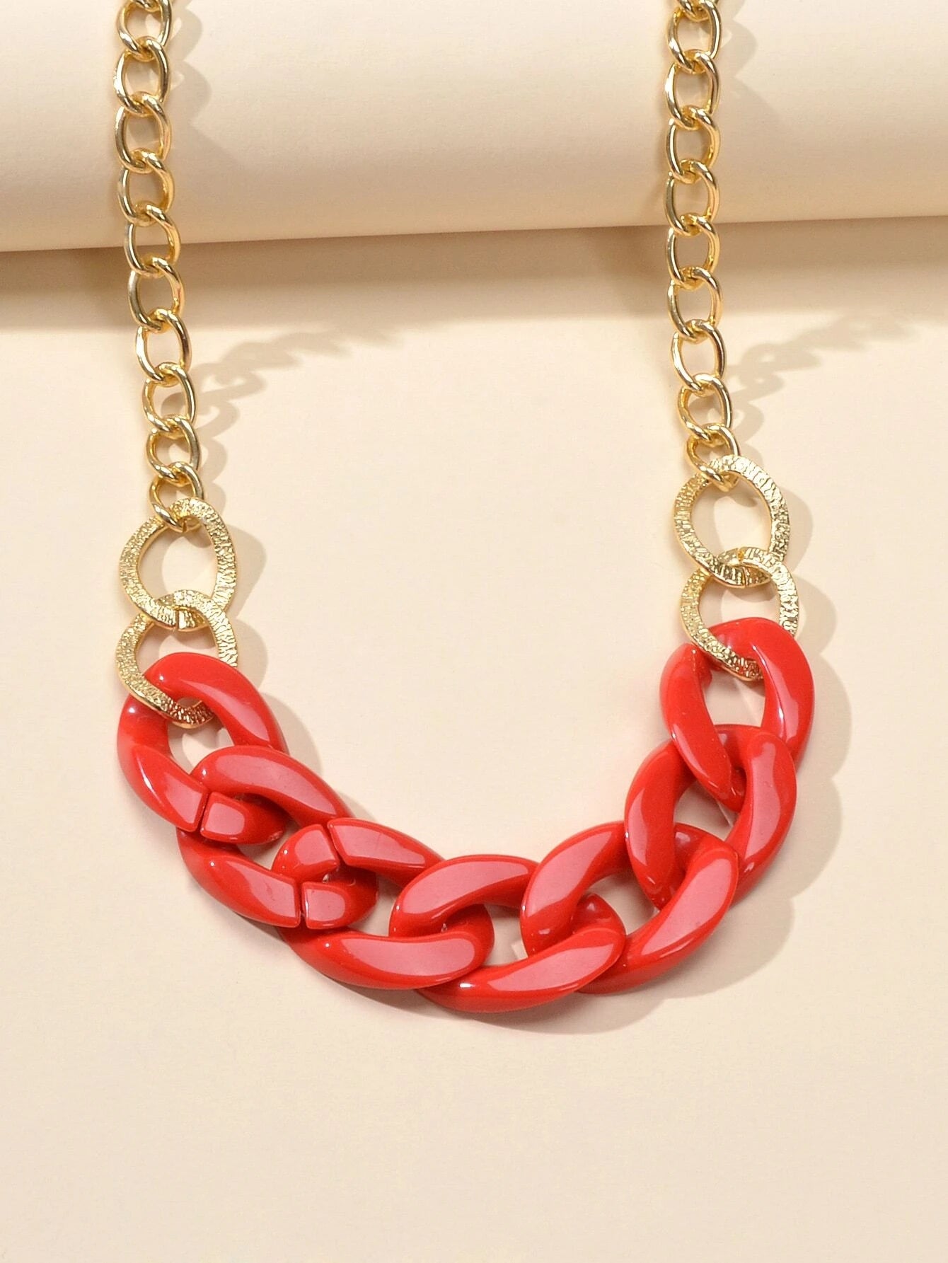 Punk Jewellery Gold Chain Red Acrylic Lock Statement Collar Necklace Accessories