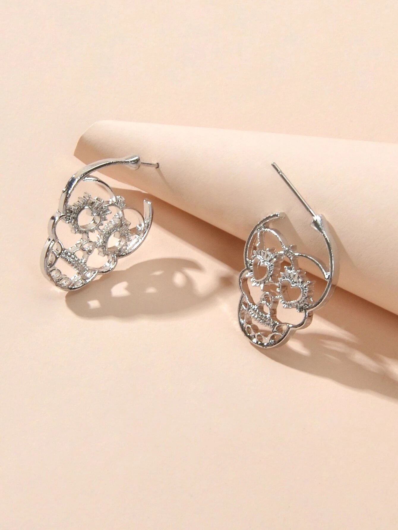 Silver Hollow out Halloween Skull Statement Stud Earrings Women Punk Jewellery