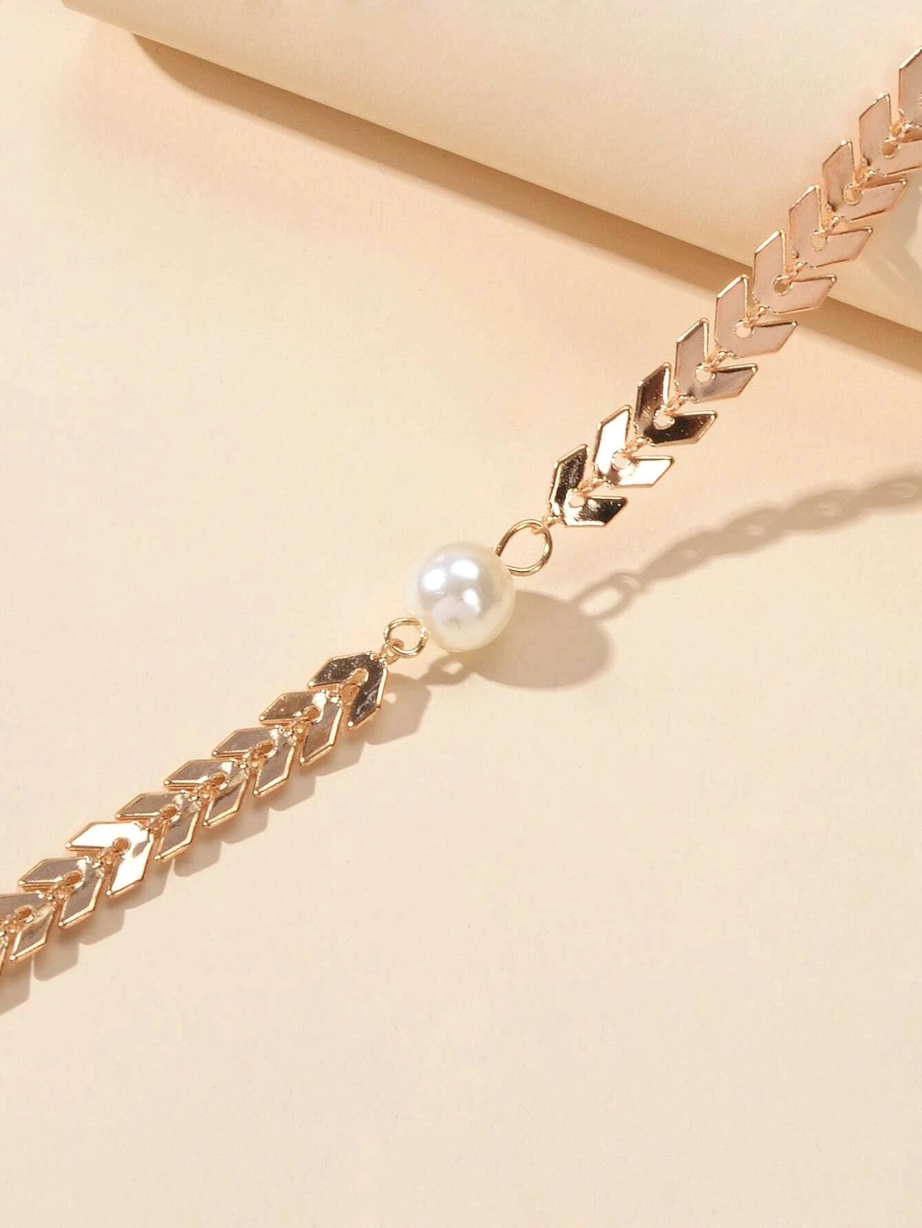 Fashion Jewellery Pearl Decor Gold Chain Arrow Choker Necklace Teens Accessories