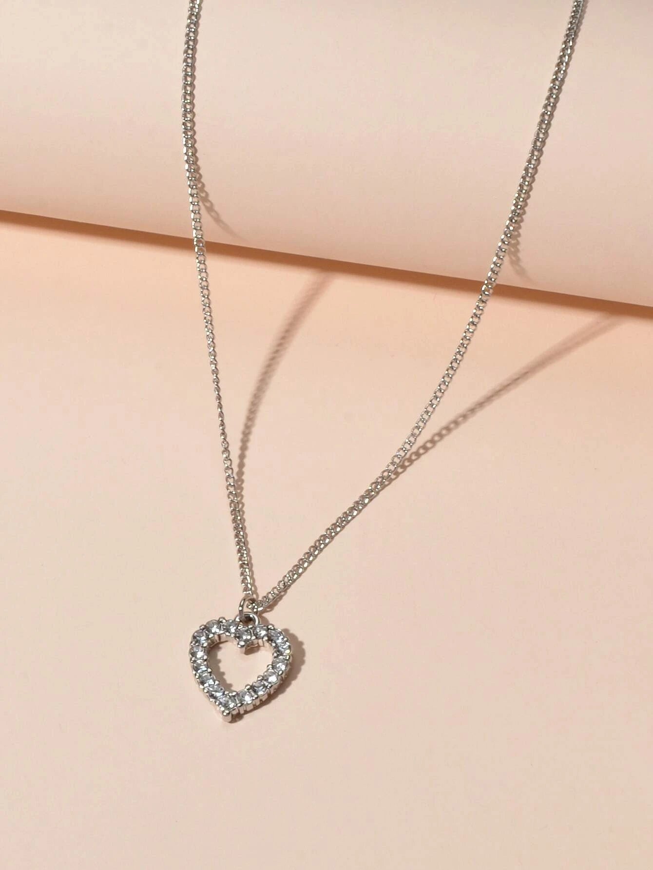 Fashion Jewellery Silver Rhinestone Love Heart Pendant Necklace Accessories Gift
