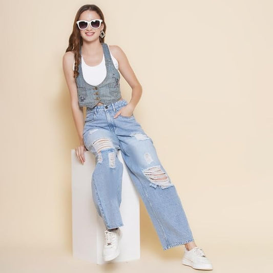 PUELLA Distressed Jeans in Mid Blue