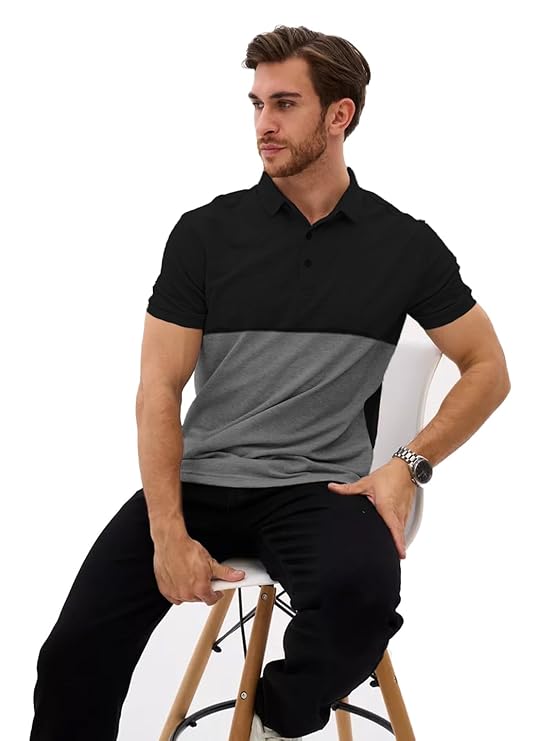 LEOTUDE Men's Honeycomb Nylon Regular Fit Plain Polo T-Shirt