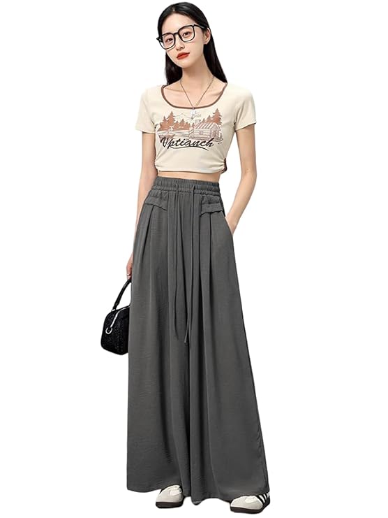 KOTTY Women's Solid|Drawsting|Front Pocket|Wide Leg Style|High Rise|Casual Pant