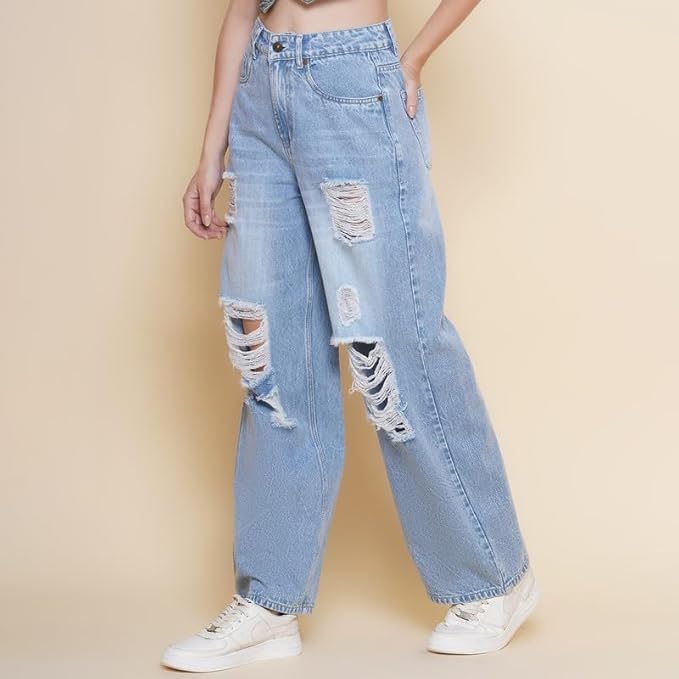 PUELLA Distressed Jeans in Mid Blue