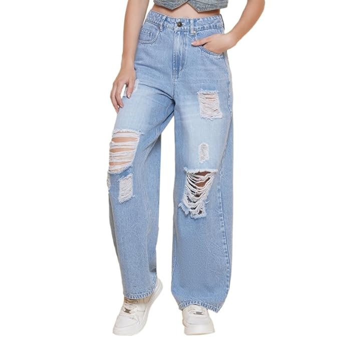 PUELLA Distressed Jeans in Mid Blue