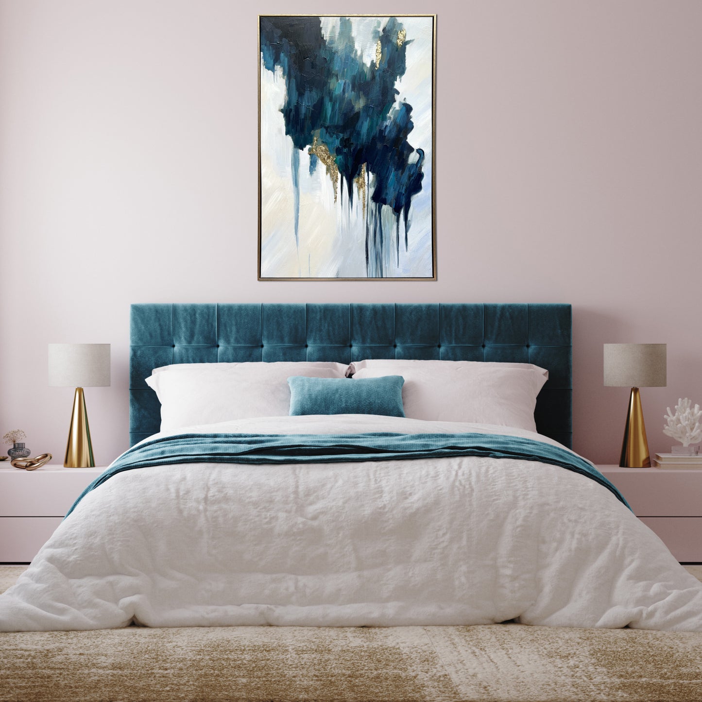 Turquoise Glimmer Gold Floater Frame Wall Art