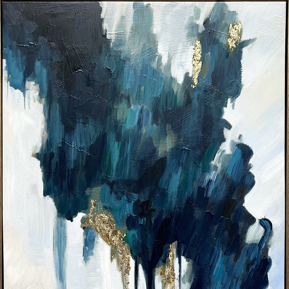 Turquoise Glimmer Gold Floater Frame Wall Art