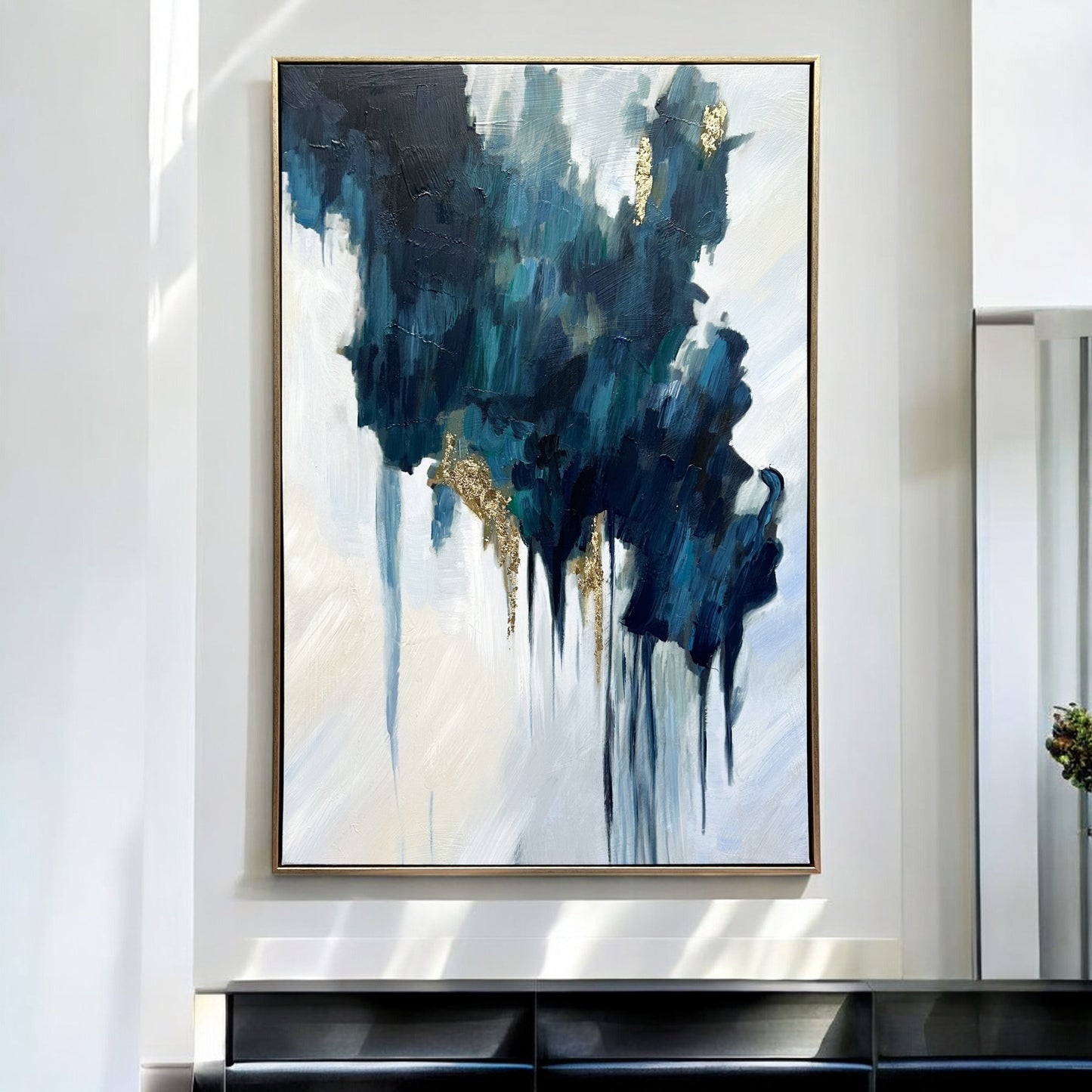 Turquoise Glimmer Gold Floater Frame Wall Art