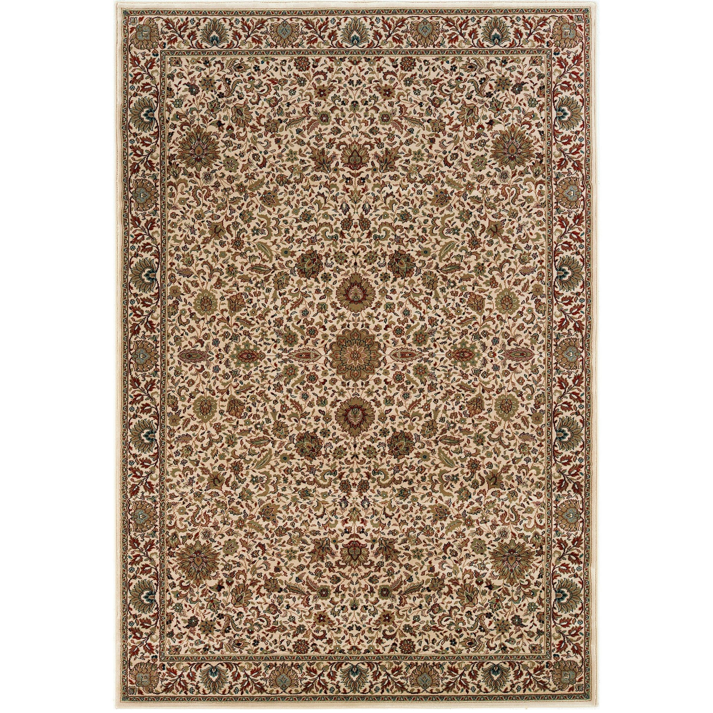 7' X 10' Ivory And Green Oriental Area Rug