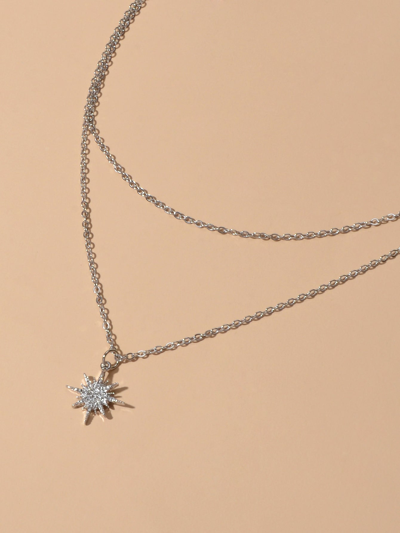 Trendy Jewellery Double layer Silver Chain Rhinestone Decor Star Charm Necklace