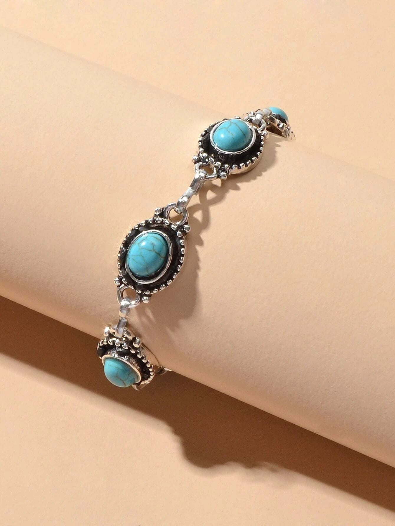 Vintage Boho Chic Tribal Ethnic Antique Silver Turquoise Anklet Foot Jewellery