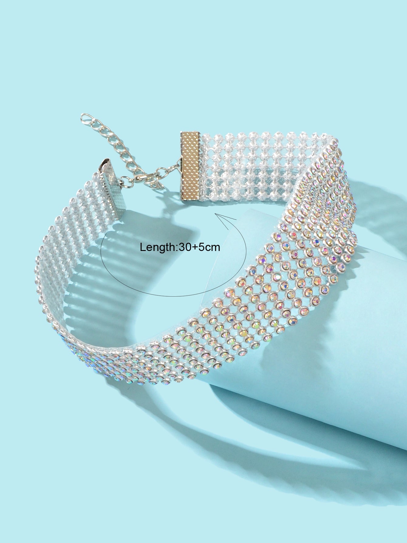 Sparkly Silver Wide Rhinestone Choker Necklace Festival Collar Neck Jewellery