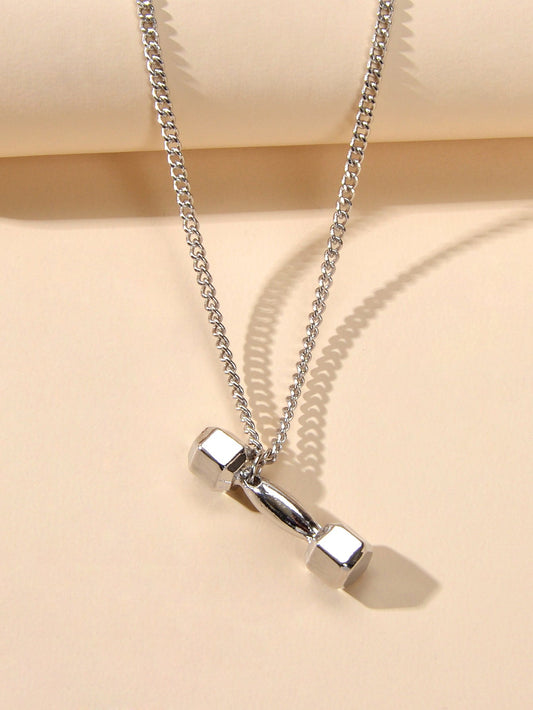 Party Decoration Silver Chain Dumbbell Charm Necklace Minimalist Punk Jewellery